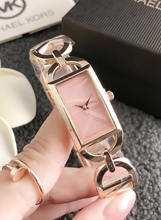 MK Michael Kors Classic Women's Fashion Multi functional Alloy rectangle Quartz Watch Stainless Steel Strap